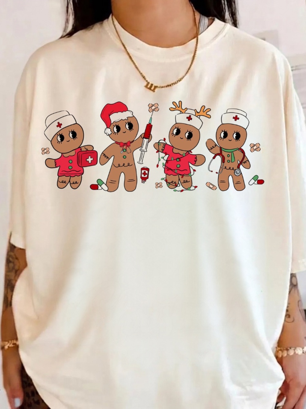 Cream Gingerbread Nurse Graphic Tee